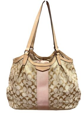 Coach Signature Canvas Shoulder Bag in Beige and Pink